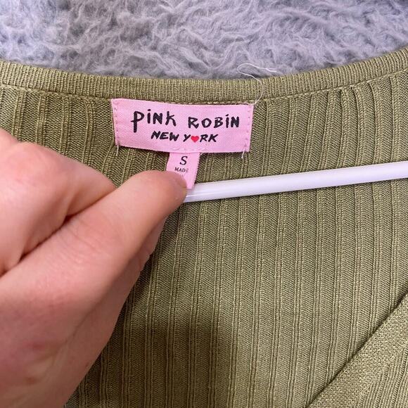 Pink Robin womens S green cropped cardagain Y2K pearl buttons ribbed stretch - Picture 6 of 8